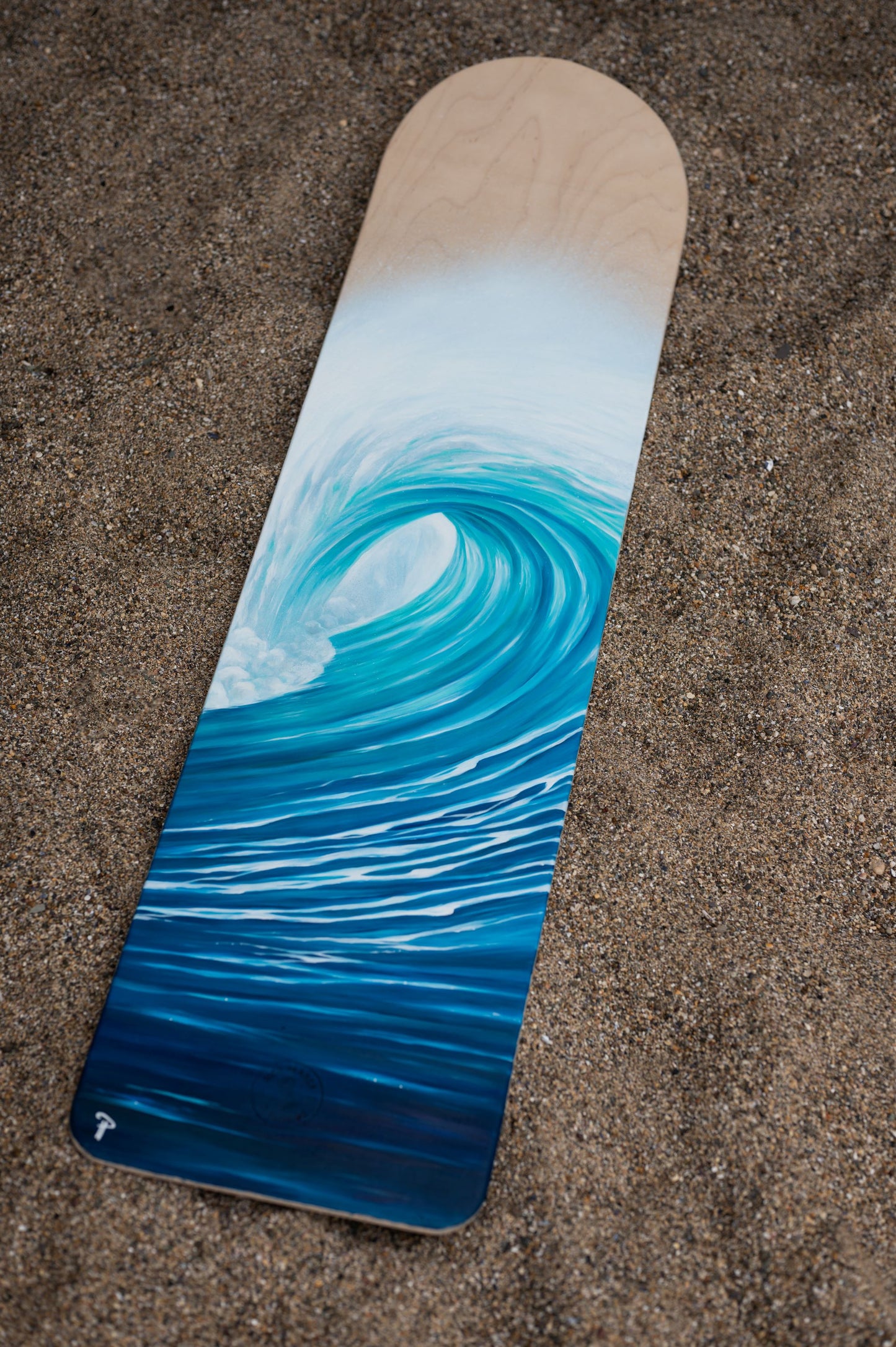 wave painting on wooden bellyboard for sale by cornish artist, Phoebe Pocock