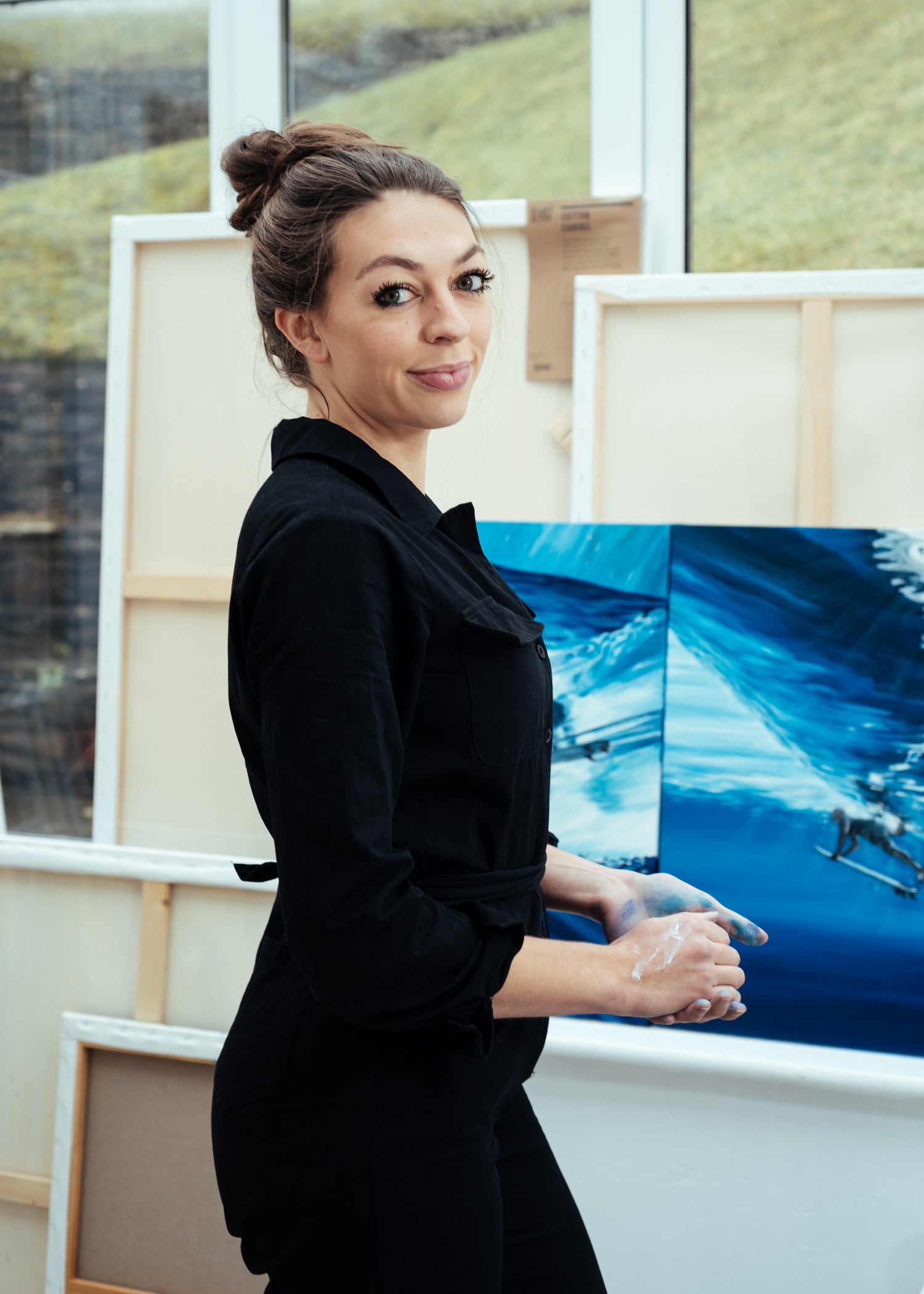 About Phoebe Pocock, a female Cornish artist creating contemporary wave and surf art.