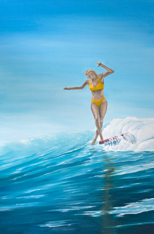 Limited edition print of contemporary surf art  by Cornish female artist, Phoebe Pocock