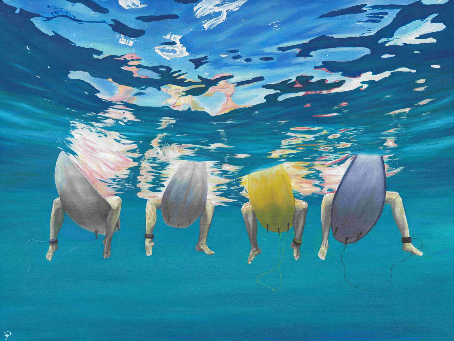 Limited edition print of contemporary surf art oil painting by Cornish artist, Phoebe Pocock.