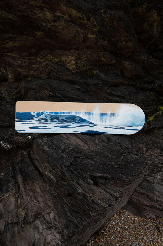 Exclusive hand-painted wooden bellyboard by cornish artist, Phoebe Pocock